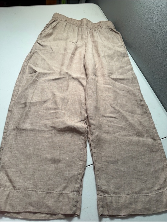 Tahari Pants - Tahari Natural Beige Wide-Leg Linen-Blend Pants